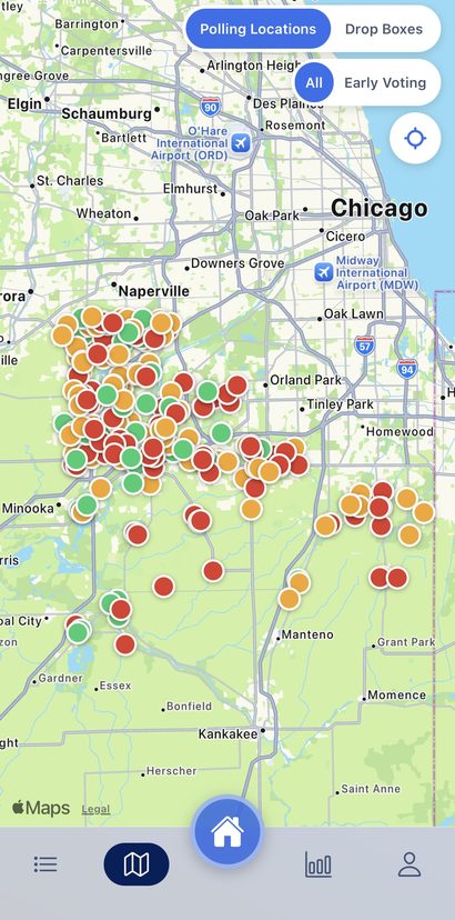 Will County polling place locations and live wait times